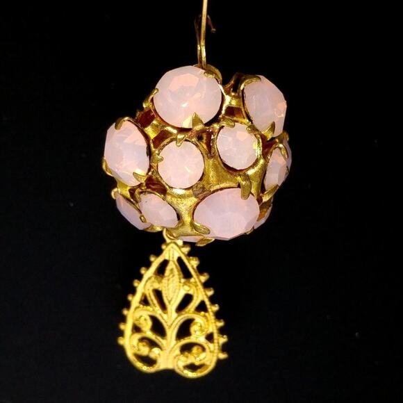 Vintage 1990s Faux Opal Rhinestone Charm Necklace Earrings Set 14K Gold Plated - Picture 6 of 8